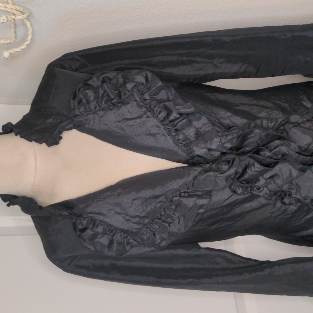 Cordelia Black Ruffle Victorian Duster Jacket Gothic Edwardian Whimsy Goth Sz M - Picture 3 of 12